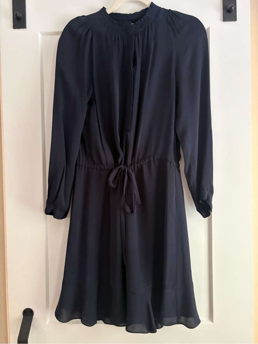 Rebecca Taylor Navy Long-Sleeve Tie-Waist Dress